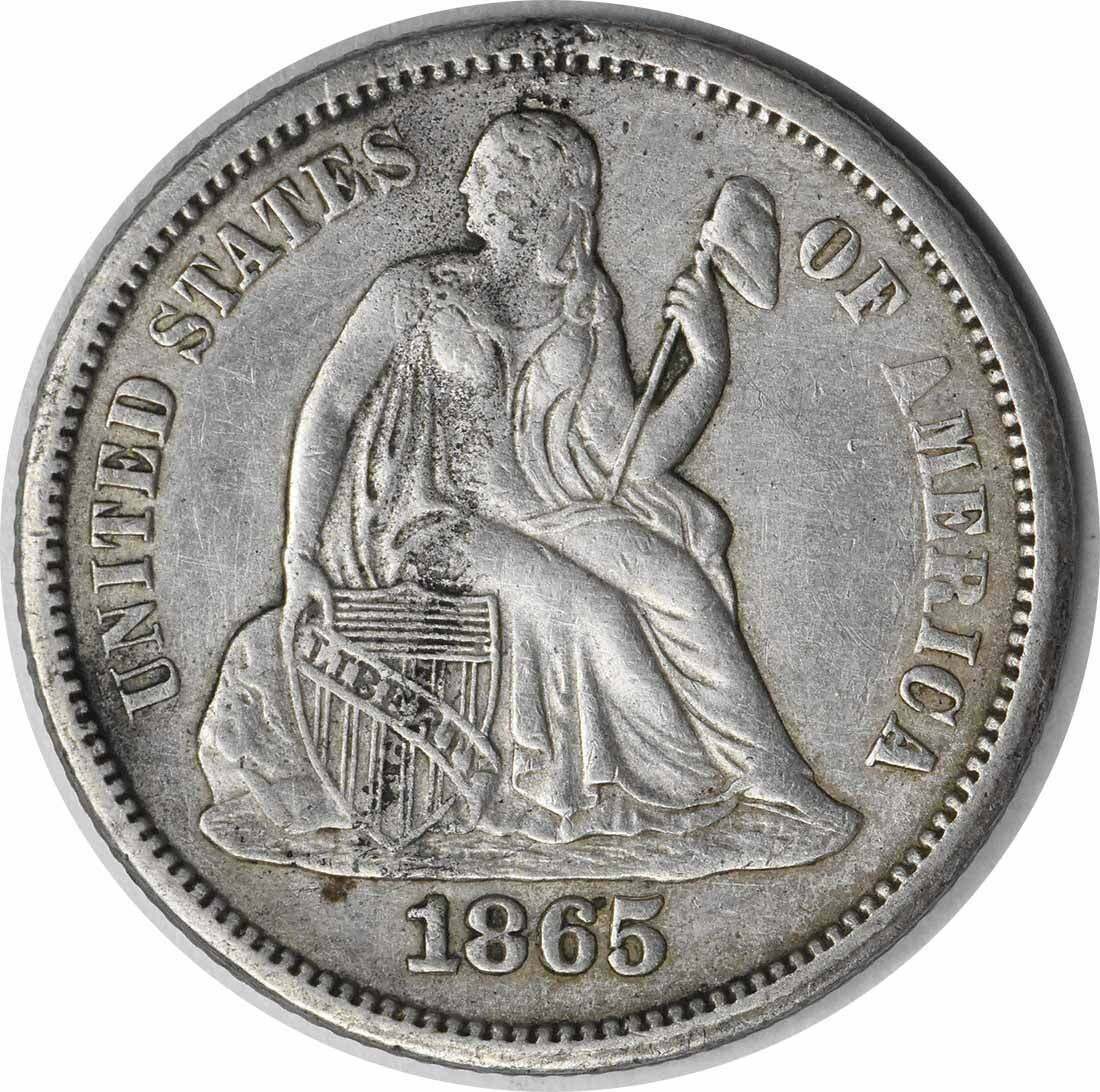 1865 Seated Liberty Dime Front
